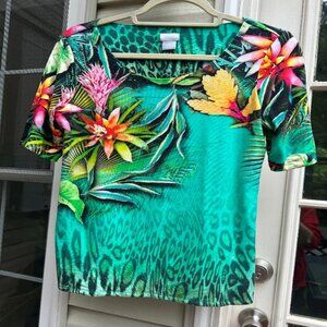 Chico's Touch of Cool Tropical-Print Ballet-Neck Tee, Sz Chico's 0 / US (4/6-S)